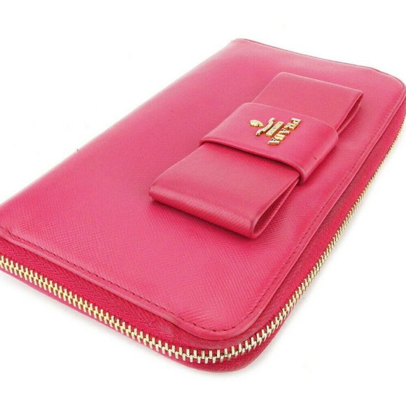 Prada Long Wallet Ribbon Pink Safiano Leather Auth USED T17788 - Picture 6 of 10
